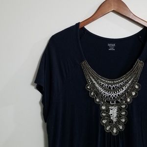 💸 a.n.a Plus Size Navy Blue Embellished Blouse 1X